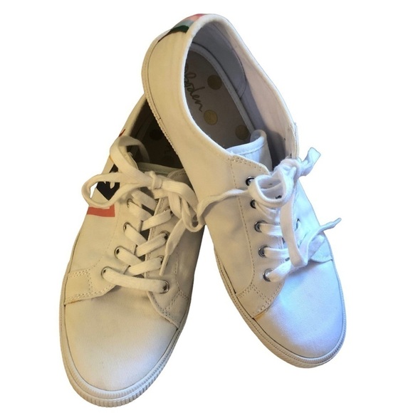 Boden 1991 White Lace Up Sneaker Size 10 Rainbow Print Colorful Canvas Fall - Picture 2 of 6